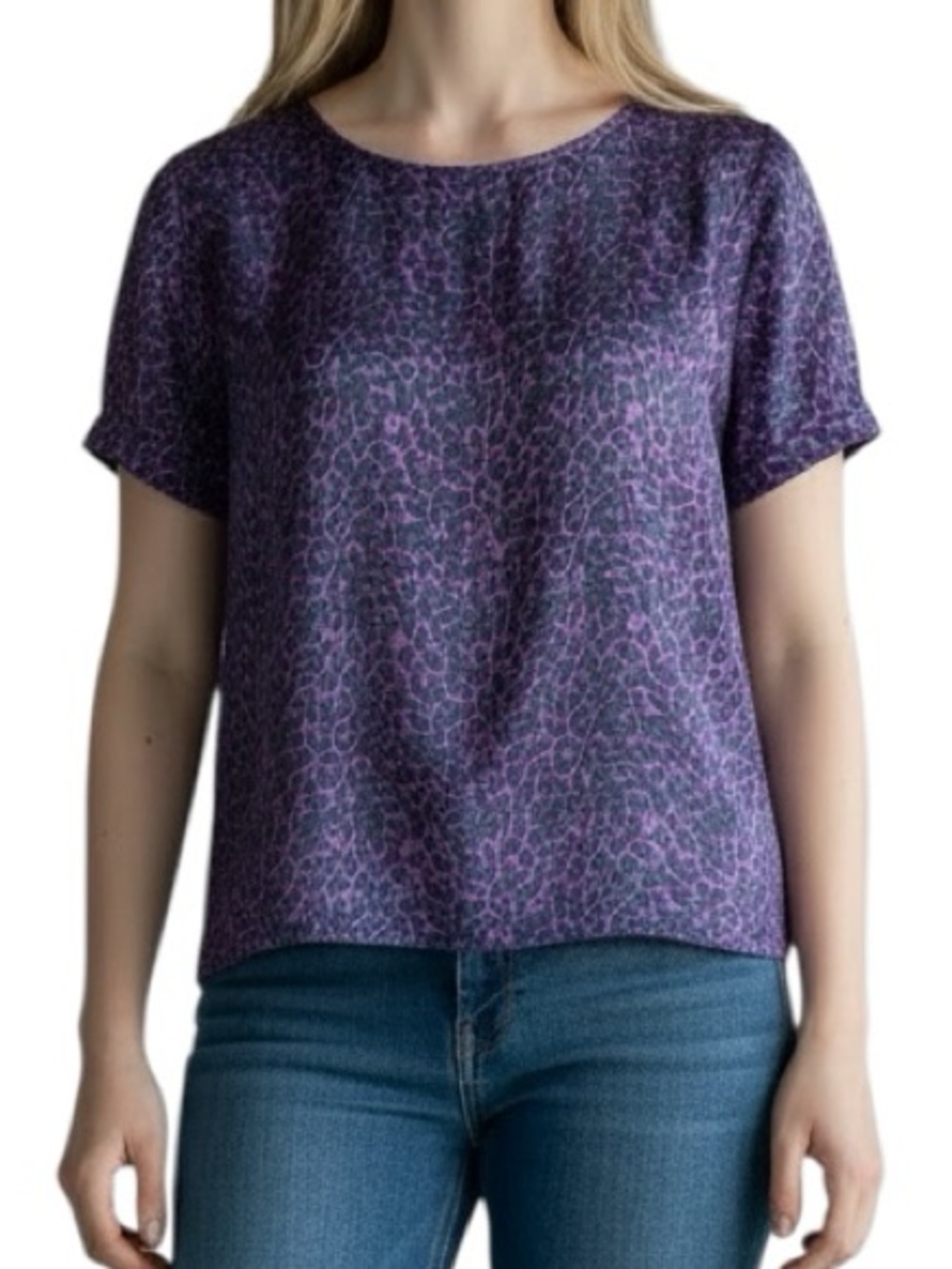 Nation Ltd satin leopard print short sleeve top size S excellent condition